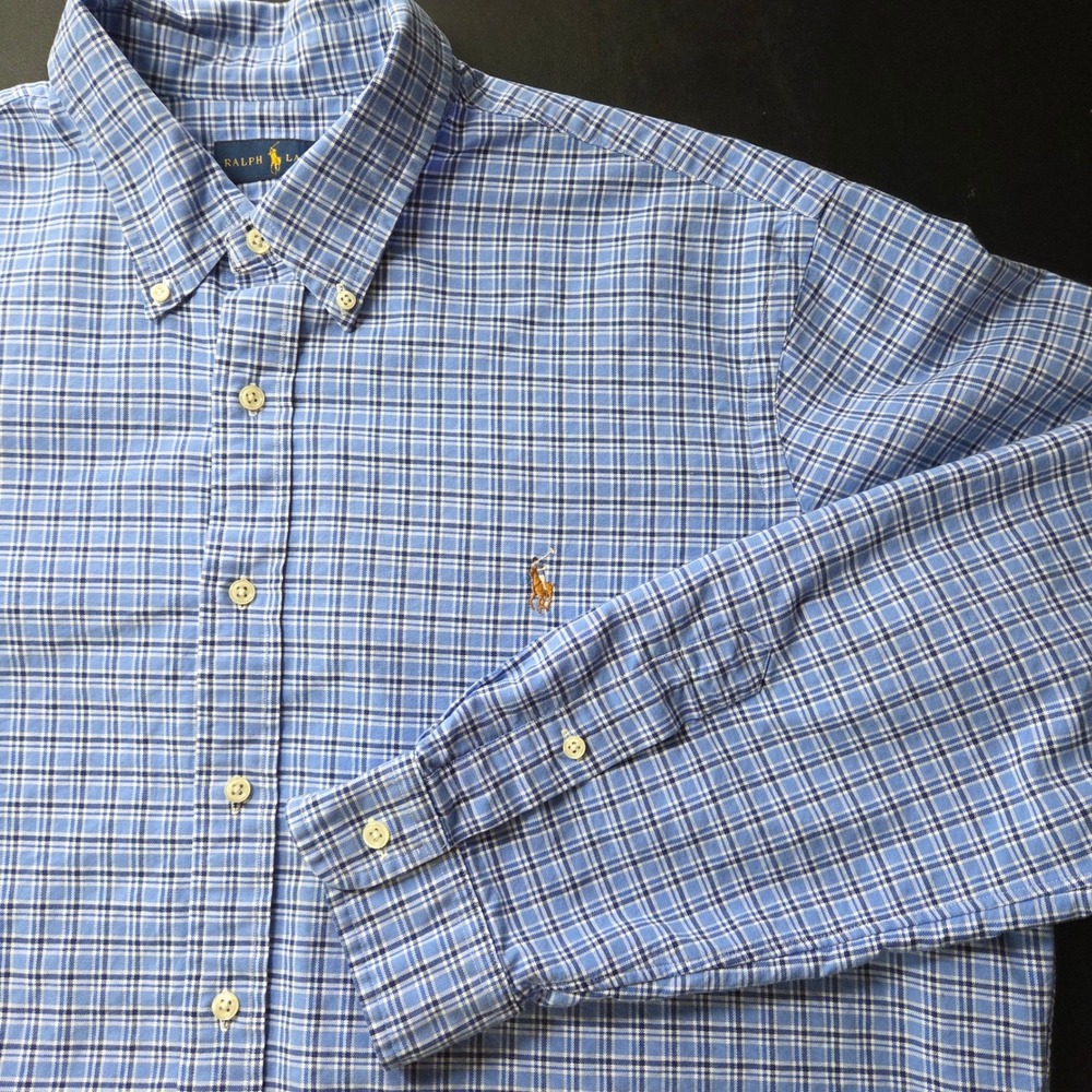 Ralph Lauren Button Down Mens XXL Blue Excellent Plaid Long Sleeve Shirt